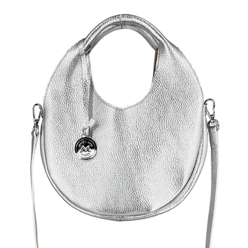 Marco Masi Milano Fashion Medium Leather Crescent Small Hobo Bag - Glacier Silver