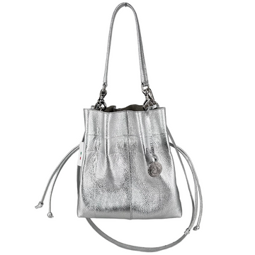 Marco Masi Milano Fashion Medium Handle Shoulder Drawstring Bag - Glacier Silver