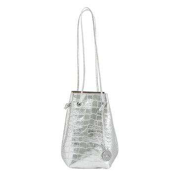 Marco Masi Milano Calfskin Crocodile Embossed Bucket Bag - Glacier Silver