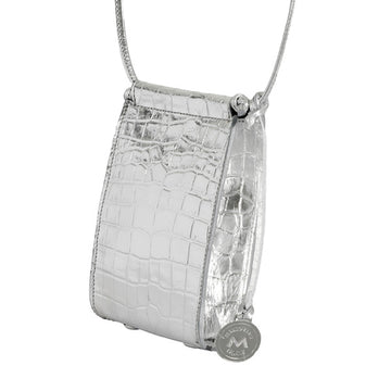 Marco Masi Milano Calfskin Crocodile Embossed Shoulder Bag - Glacier Silver